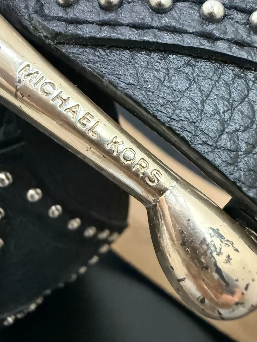 MICHAEL Michael Kors Black Leather Geometric Diamond Studded Belt XL Waist 41-45
